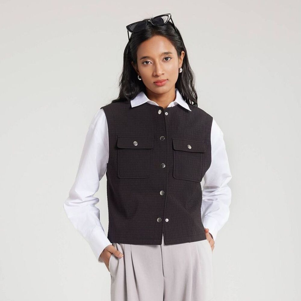 Women's Textured Vest with Pocket - A New Day Black L